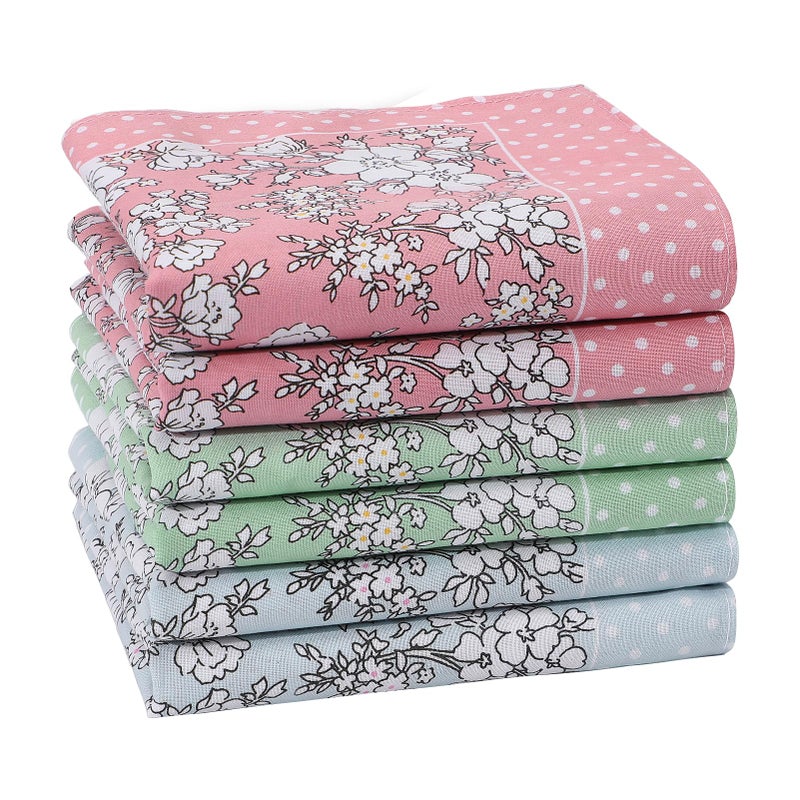 HOULIFE Handkerchief for Women, Soft Cotton Floral Printing Handkerchiefs Ladies Women Hankies Assorted Color (Mixed 1-6pcs) - Image 1